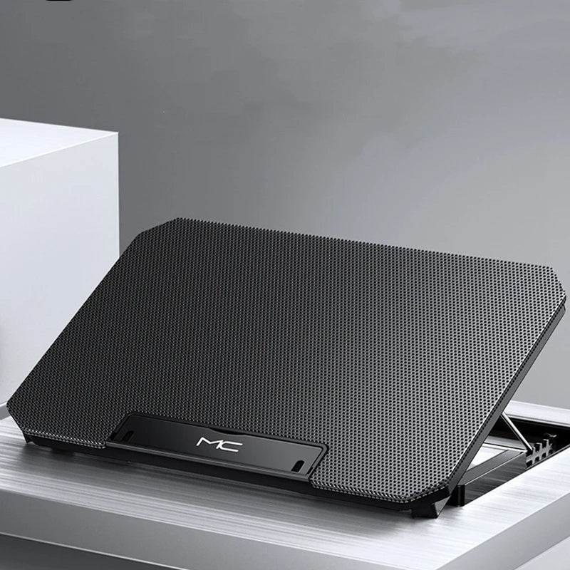 Suporte de resfriamento para notebook Velav com ventoinhas e estrutura em plástico, ideal para manter o laptop fresco.
